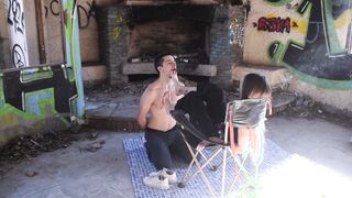 MEAN SLUTS smokes while her FEETSLAVE worships her