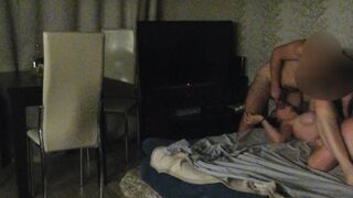 Three-Way with her hubby, a cuckold and a gf.