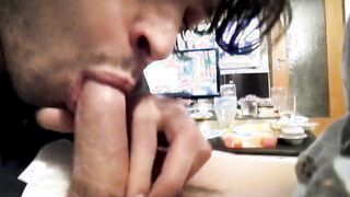 Twinks friend blowjob before sleeping with cumshot drinking