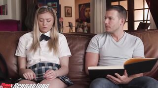 New Sensations - Blonde Barely Legal School cunt with mouth Tries Blowing Off Teachers Cock First Time (Amber Moore)