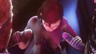 Cyberpunk gang bang fucking monster with hot woman