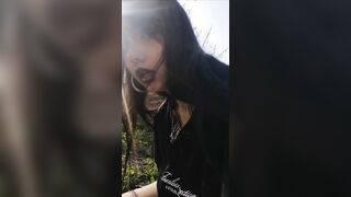 The whore get too vulgar and started to plowed herself with a cucumber inside outdoor