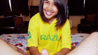 Thai teen playing with saturated balls