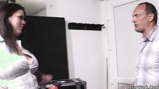 Boss licks and fucks her fat bald twat