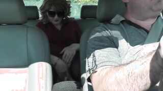 Mom Bombshell mommy Frina get in taxi and forgot to wear lingerie under skirt. Taxi driver is watching. Nude into outdoors. Publicly. No underwear. Without lingerie