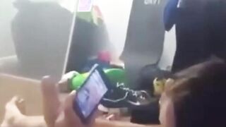 Watch my friend cumming while he's watching porn