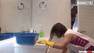 OPERACION LIMPIEZA - Slender Maid Kathy Violeta Gives Her All To Ride Landlord's Cock - MAMACITAZ