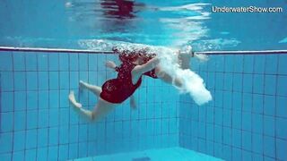 Diana Zelenkina and Simonna hot brunettes in the pool