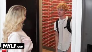 Mylf - Lucky Dude Getting 1 Of A Kind Lesson From Hot Blonde Stepmom Into Stockings How To Satisfy A women