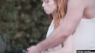 Tennis coach makes petite redhead squirt