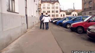 Long belly white plumper picks up stranger for play