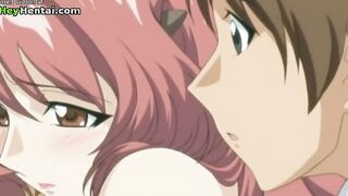 Hentai busty babe helps to cum using her big boobs
