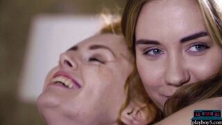 Lesbian girlfriends having fun at a pool
