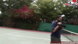 Dark Hair and blonde tennis 19 year older doing 3-way ffm public