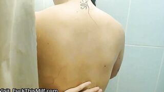Stepmother asks for help to wash her back in the shower