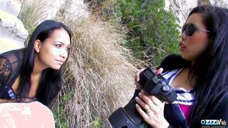 Blowing a hugest penis outdoor triggered the eastern bimbos so she get in a 3some
