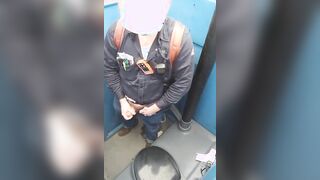 Worker Bear Jerks Off & Cum in Porty Potty at Work
