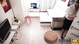 TUTOR4K. Boy profusely played with nice teachers mouth and drilled