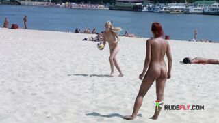 Adorable nudist teen sunbathes nude