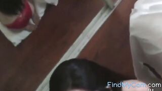 A nerdy brunette gives a great blowjob