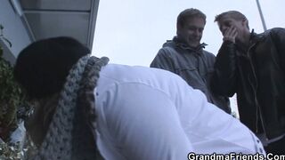 2 men share Beauty huge hooters old MILF