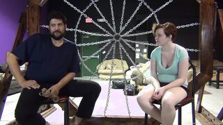Big Titted ginger gets bound up with rope and teased