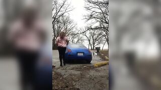 Crossdresser outside jerk off