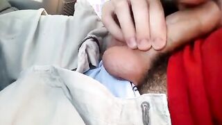 Blowing a friend in the car and he cums in my mouth