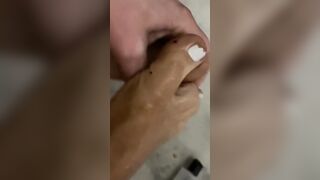Filthy tiny foot getting oiled up and self blown