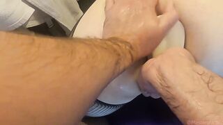 Anal Bimbo fucks long sex toy nuts deep