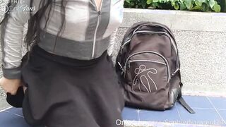 I masturbate my snatch and flash my hooters at the entrance of my building while my next door walk by
