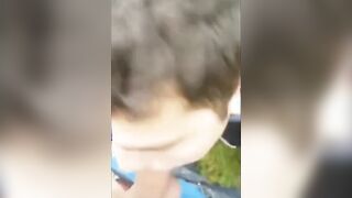 Twink sucking cock in the park and getting the cum