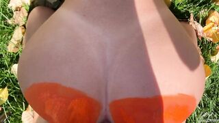 Messy Outdoor ANAL! - Paint my Booty like a Pumpkin & Pounded