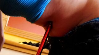 Paula Tortures herself by Piercing her Navel with a Hugest Pencil that