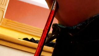 Paula Tortures herself by Piercing her Navel with a Hugest Pencil that