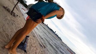 NO PANTIES at Beach Party # Flashing in Outside