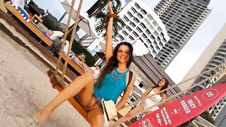 NO PANTIES at Beach Party # Flashing in Outside