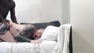 Cumslut Wifey Spitroasted Raw by Husband and huge ebony cock