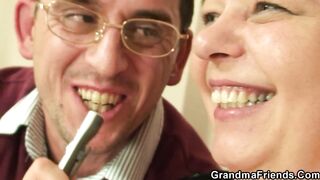 two buddy share old mature plumper point of see