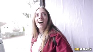 Sweet red haired pussy with mouth blows and fucks a stranger for