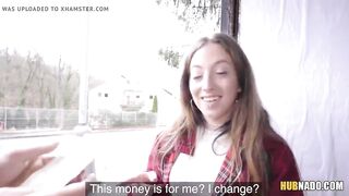 Sweet red haired pussy with mouth blows and fucks a stranger for