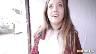 Sweet red haired pussy with mouth blows and fucks a stranger for
