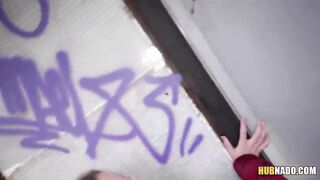 Sweet red haired pussy with mouth blows and fucks a stranger for