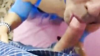Crossdresser gags on cock