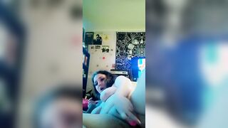 Chubby hoe grinds on rabbit sex toy with beads into her tight pink asshole
