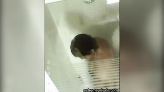 Stepmom soaps her big tits in the shower