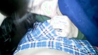 she takes his little cock out of his boxers and goes to work