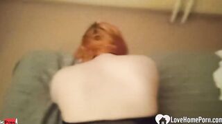 Red Haired inside stocking takes it from behind