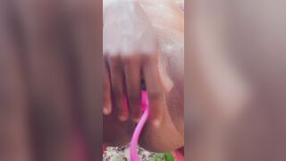 Black plays with cunt snd squirt with lush dildo