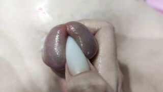 Girlfriend stretching a peehole. Urethral sounding. Female Domination domination